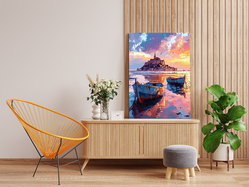 Evening Serenity: Coastal Boats at Sunset Paint by Numbers Kit - Image 2