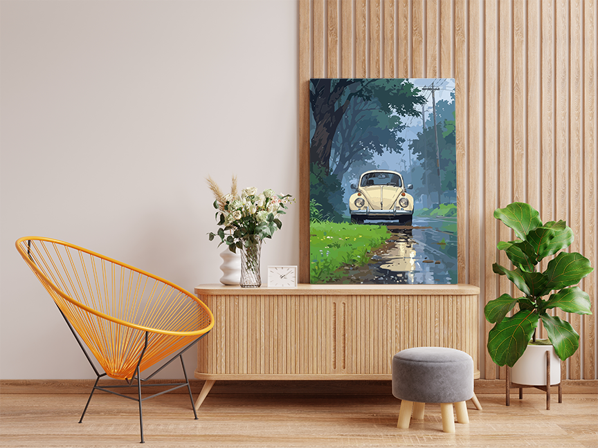 Vintage Beetle in the Rain Paint by Numbers Kit - Image 2