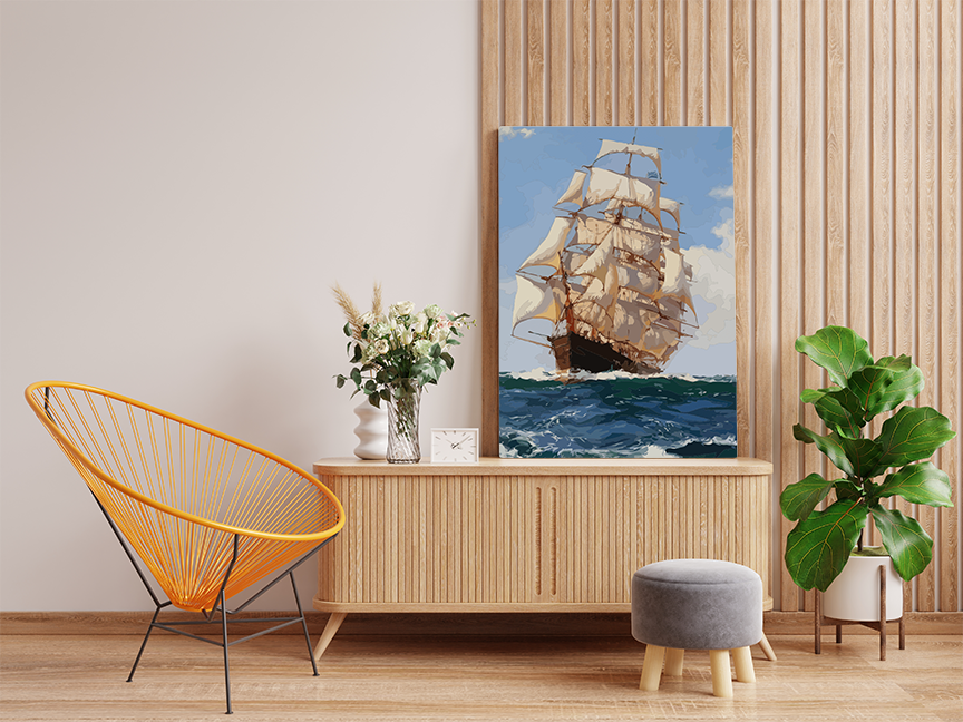 Majestic Tall Ship at Sea Paint by Numbers Kit - Image 2