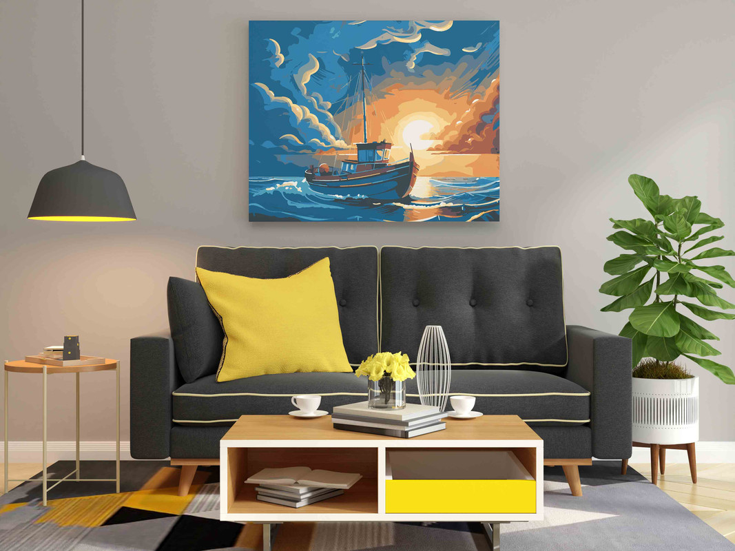 Ocean Voyage Fishing Boat Paint by Numbers Kit - Image 2