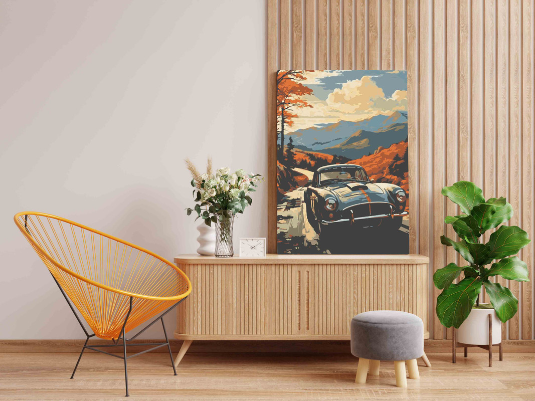 Vintage Drive Through Autumn Hills Paint by Numbers Kit - Image 2