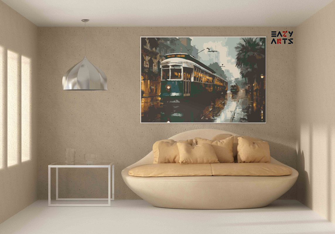 Rainy Evening Tram Ride Paint by Numbers Kit - Image 2