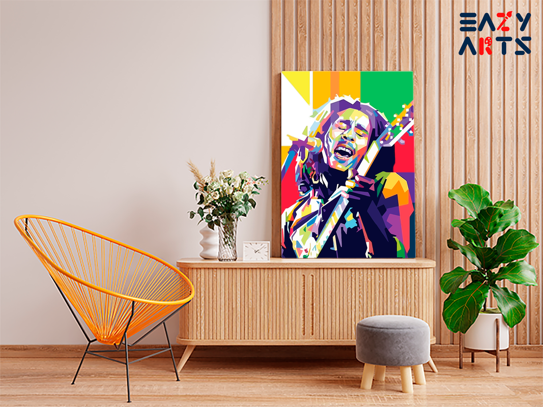 Bob Marley Singing with Guitar Abstract Paint By Numbers kit - Image 2