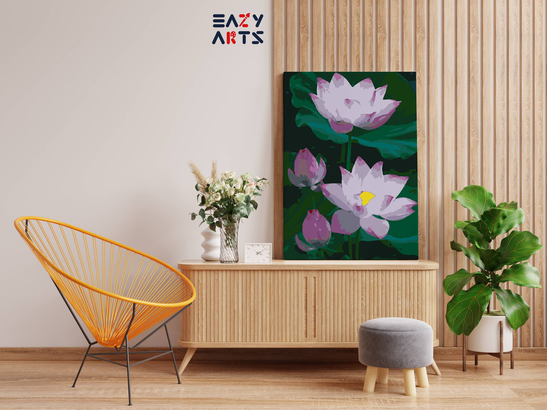 Beautiful Pink and Yellow Lotus Paint By Numbers kit - Image 2