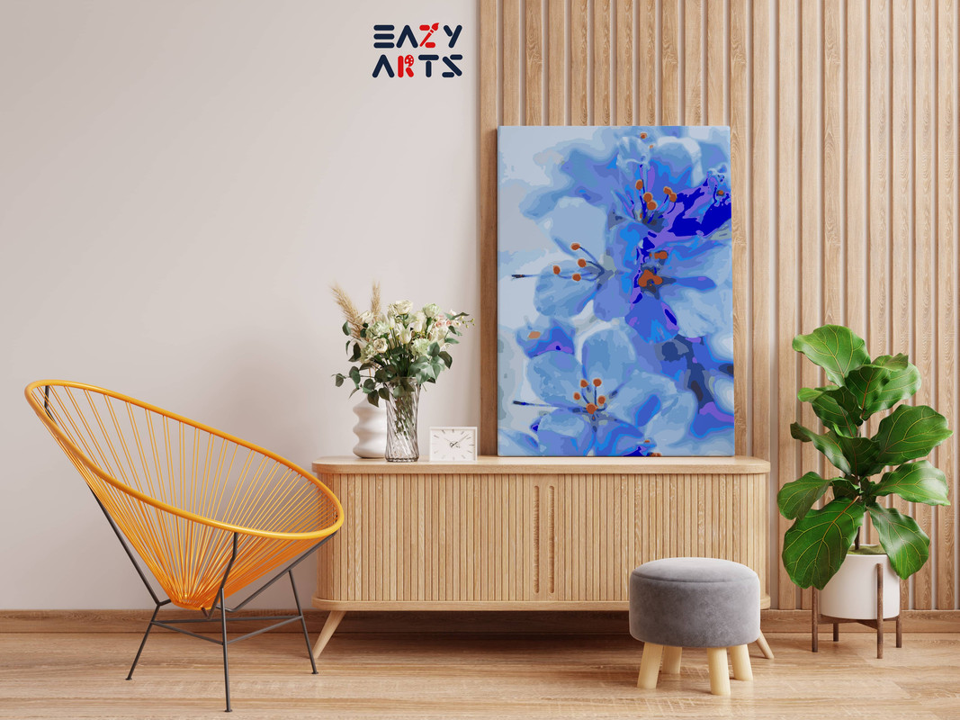 Blue Cherry Blossom Flowers Paint By Numbers kit - Image 2