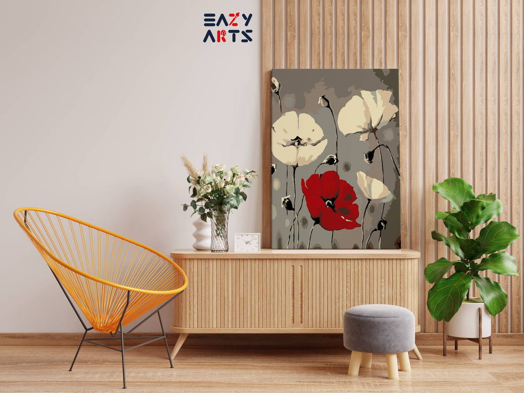 Red and White Flowers Paint By Numbers kit - Image 2