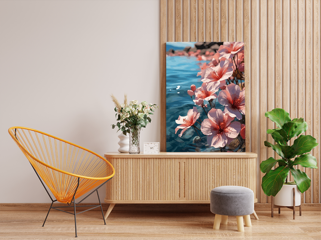 Cherry Blossoms by the Water Paint by Numbers Kit - Image 2