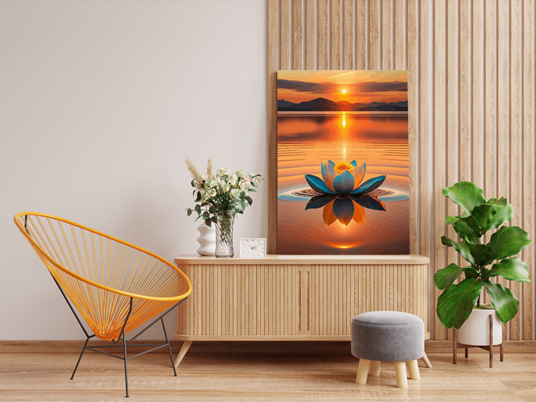 Golden Lotus at Sunset: Tranquil Waters Paint by Numbers Kit - Image 2
