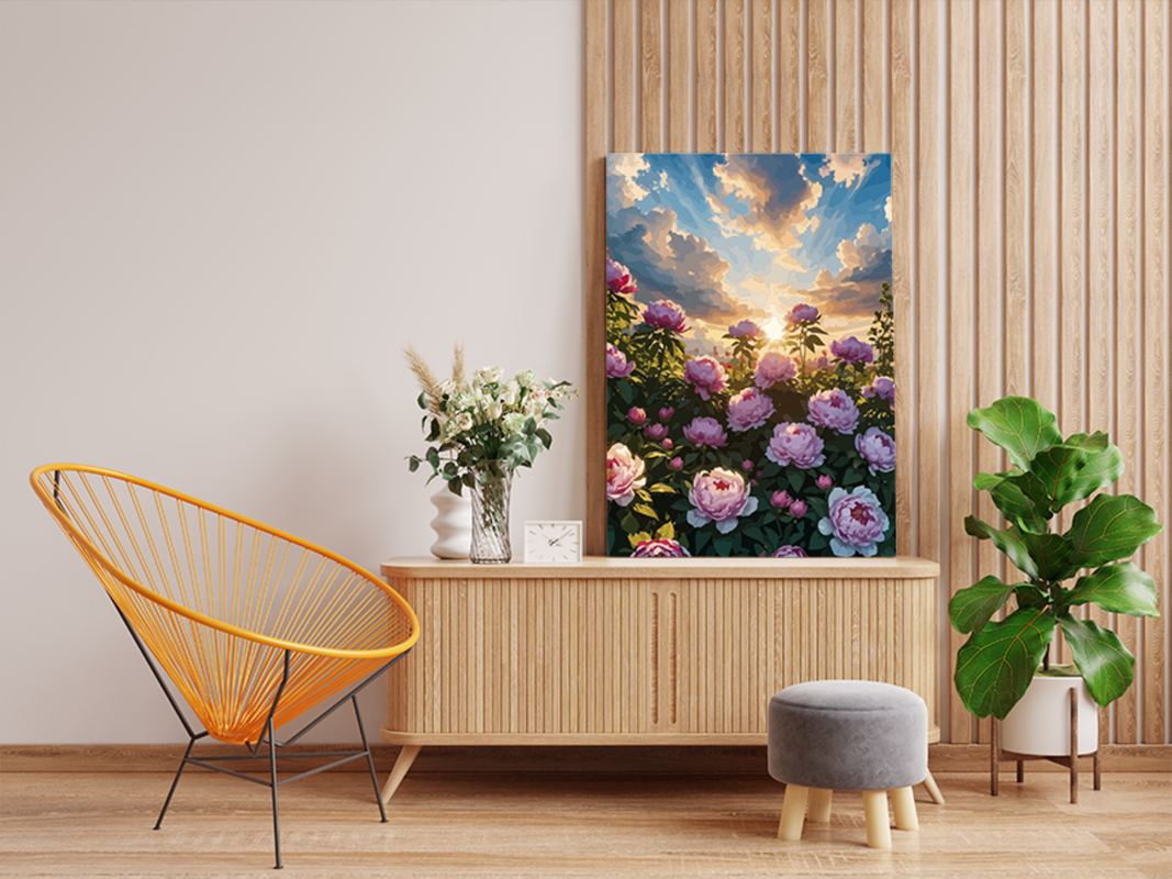 Peony Sunrise: Blooming Garden Paint by Numbers Kit - Image 2