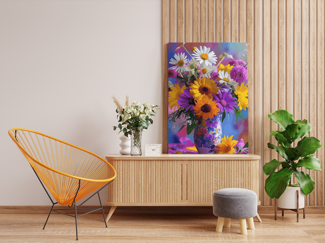 Vibrant Bouquet: Sunflowers and Daisies Paint by Numbers Kit - Image 2