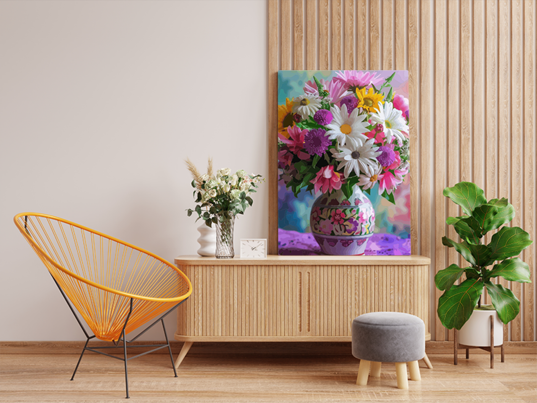 Floral Harmony: Daisies and Sunflowers Paint by Numbers Kit - Image 2