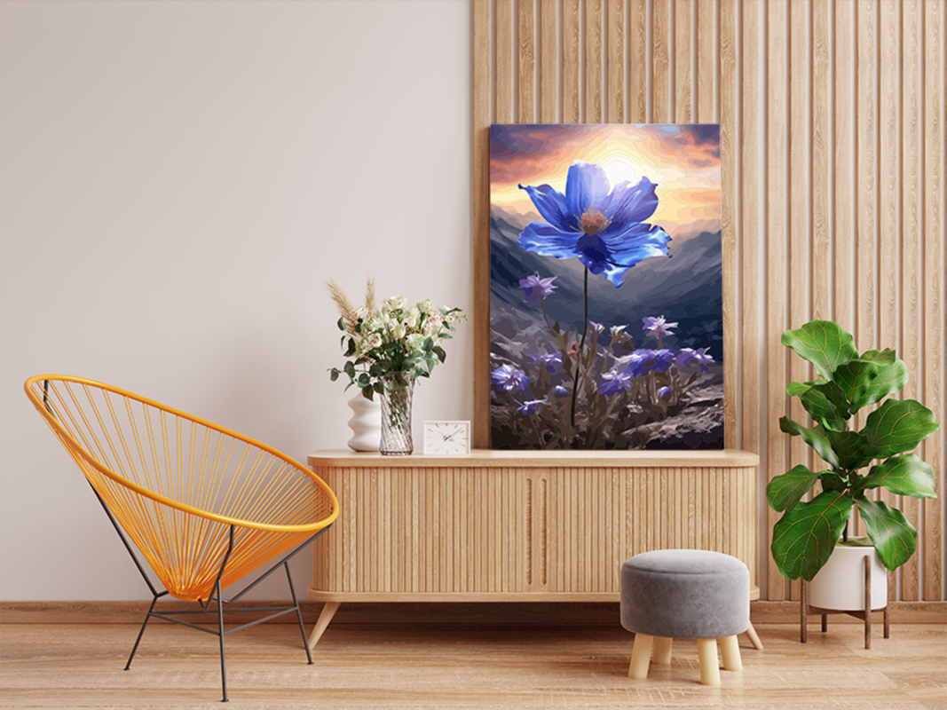 Mountain Glory: Blue Bloom at Sunrise Paint by Numbers Kit - Image 2