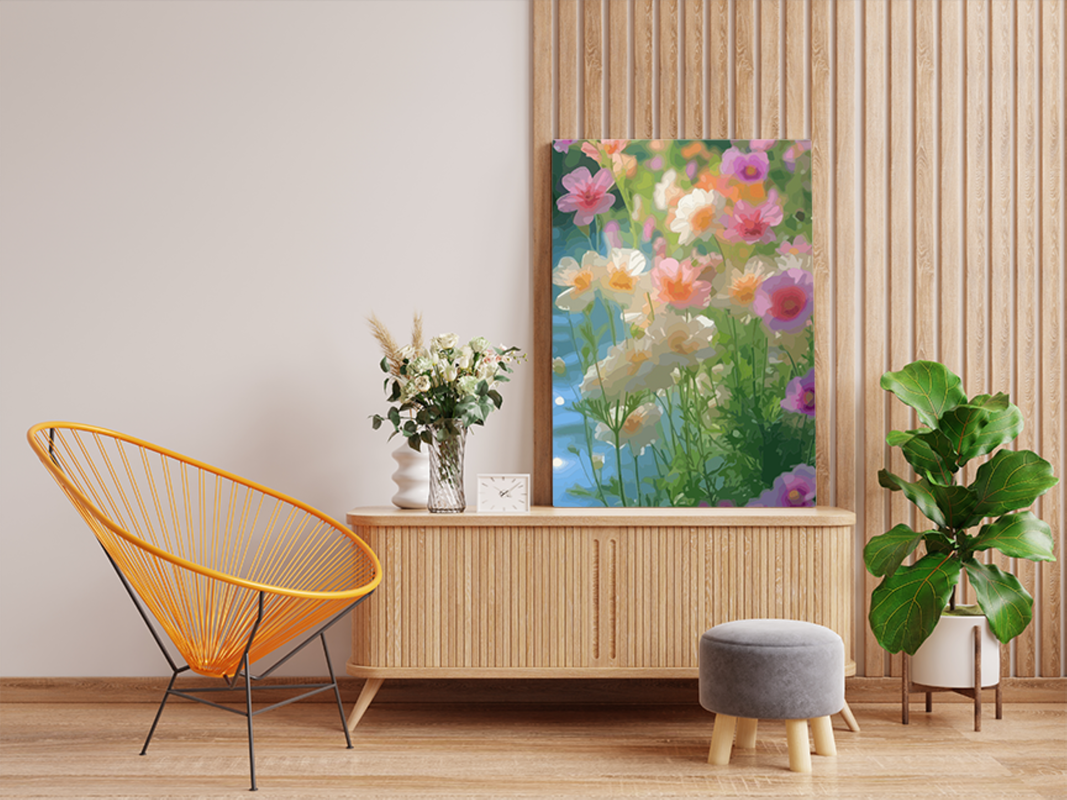 Sunlit Blossoms: Pastel Garden by the Water Paint by Numbers Kit - Image 2