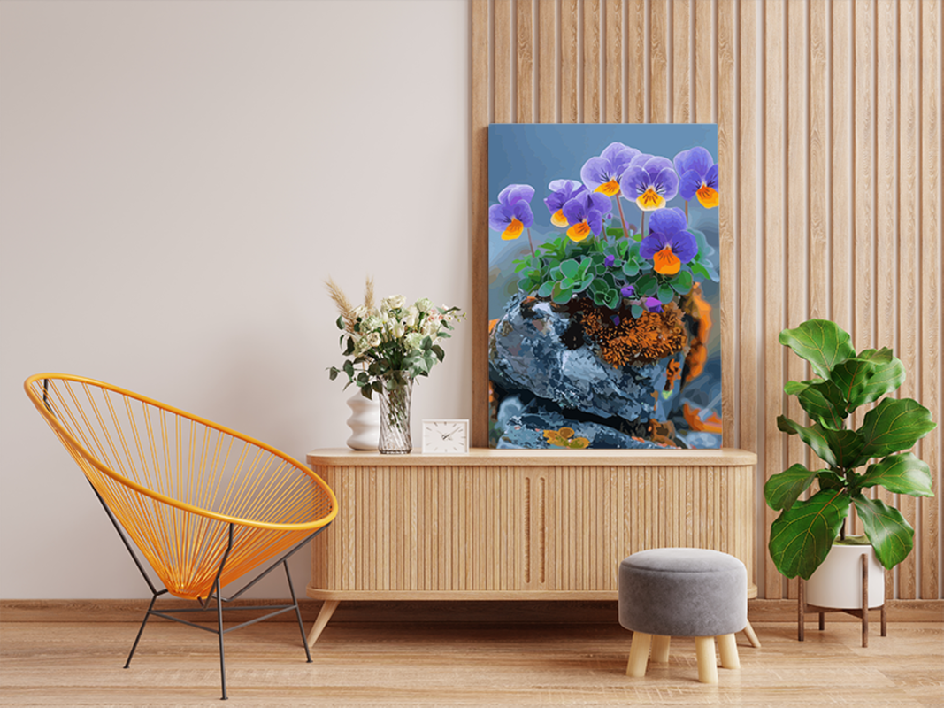 Alpine Pansies: Vibrant Blossoms in the Wild Paint by Numbers Kit - Image 2