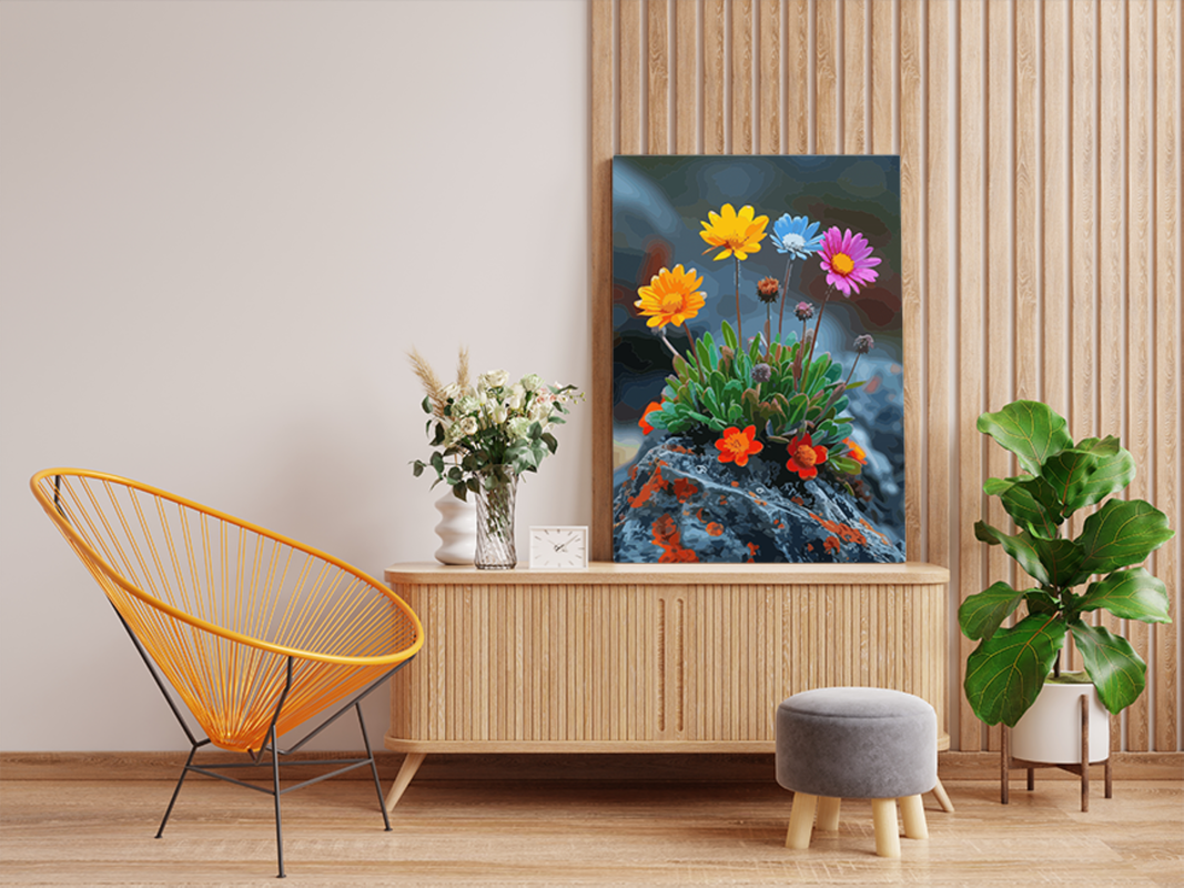 Rocky Resilience: Colorful Wildflowers Paint by Numbers Kit - Image 2