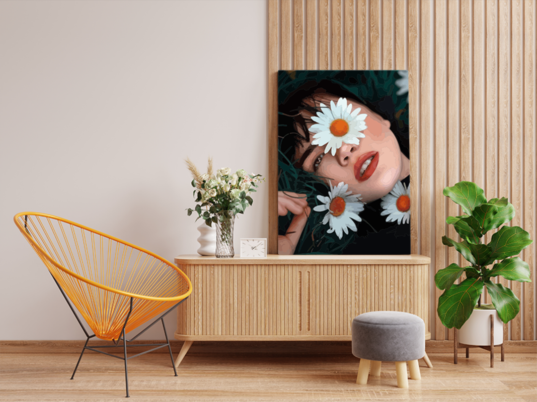 Floral Dreams: Portrait with Daisies Paint by Numbers Kit - Image 2
