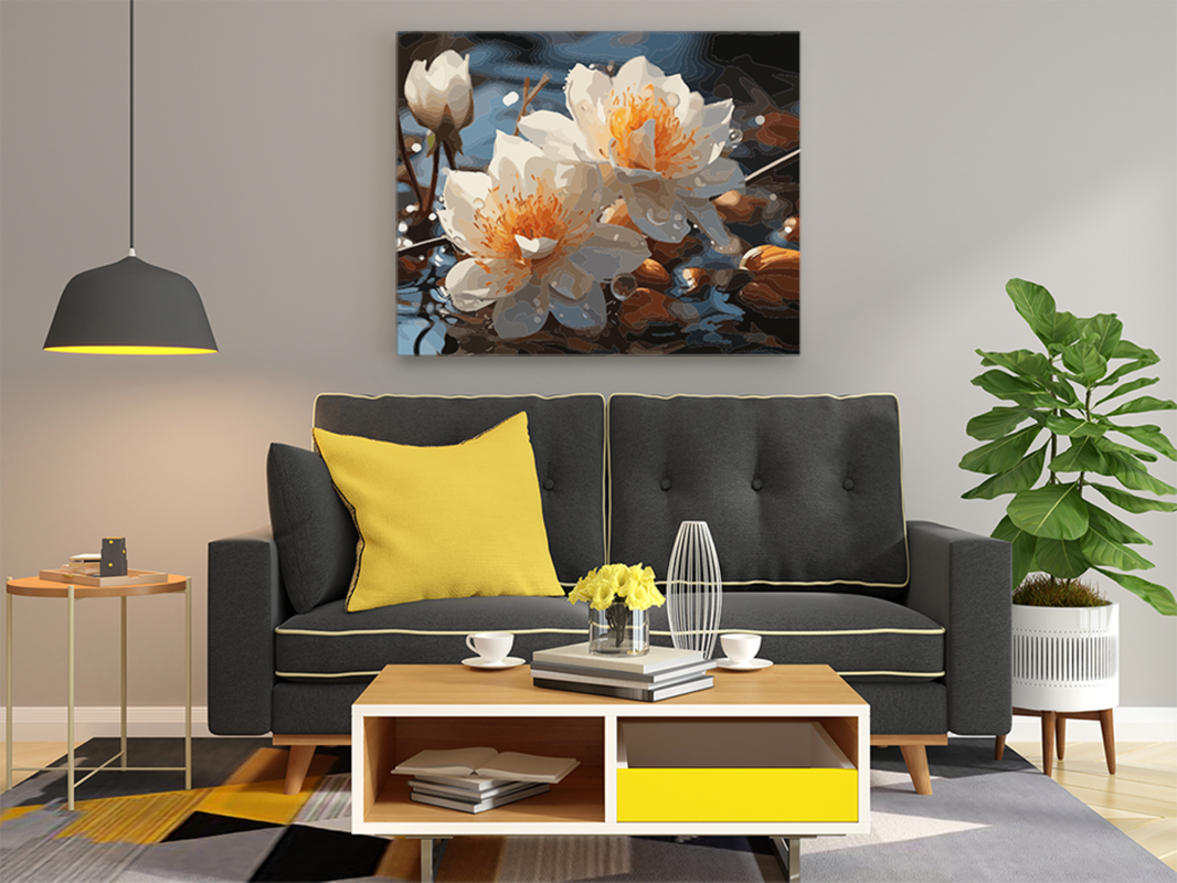 Tranquil Waters: White Water Lilies Paint by Numbers Kit - Image 2