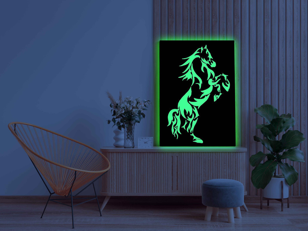 Rearing Horse Canvas DIY Painting β Glow in the Dark Kit for Adults & Kids | Eazy Arts DIY Art Set with Brushes, Glow Paint & Black Paint (Blue/Cyan/Green Glow Options) - Image 3