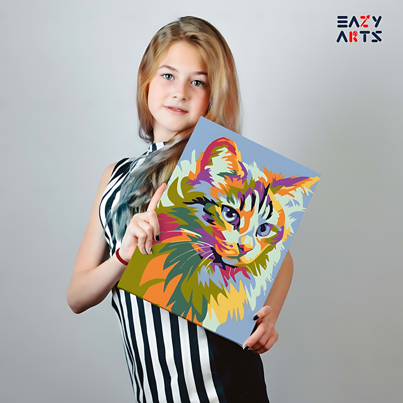 Cat Abstract Paint By Numbers Kit For Kids - Image 2