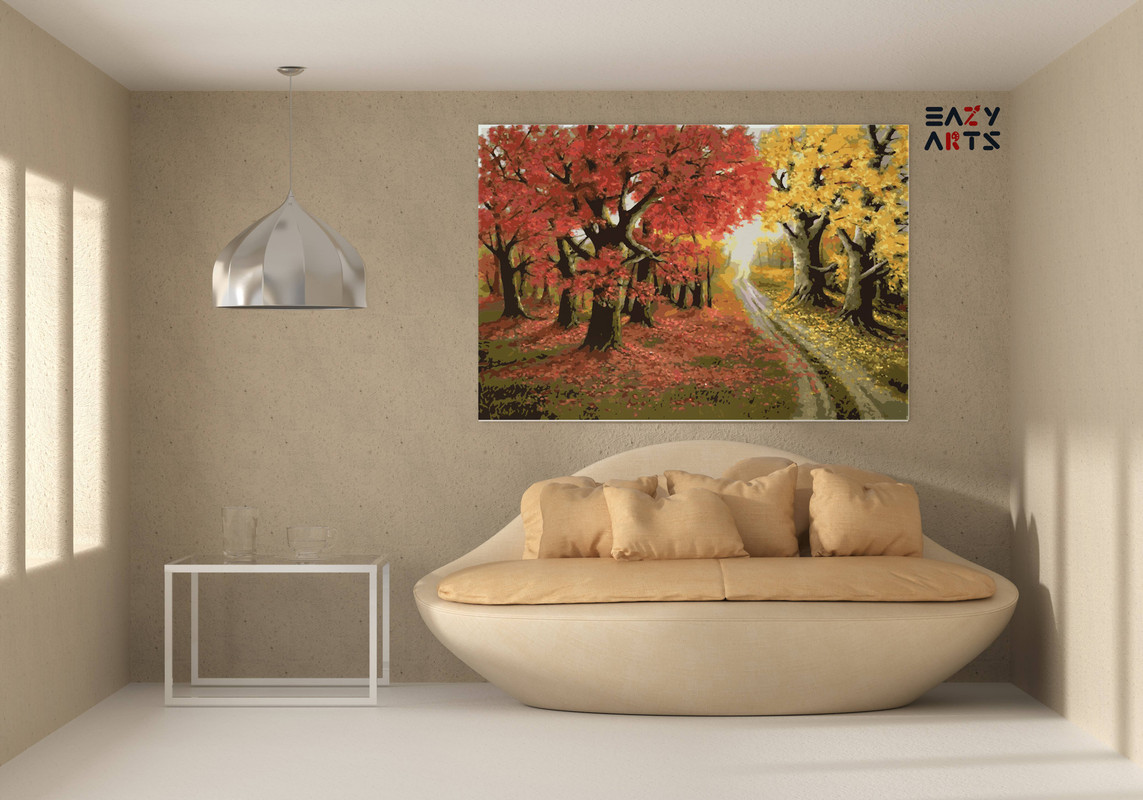 Road Covered in Yellow and Red Trees Paint By Numbers kit - Image 2