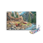 Mountain Cabin by the River Paint by Numbers Kit