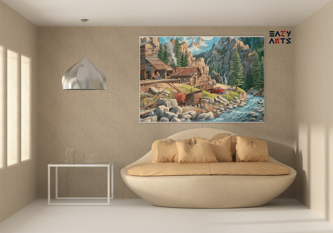 Mountain Cabin by the River Paint by Numbers Kit - Image 2