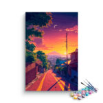 Sunset Over Serene Village Path Paint by Numbers Kit