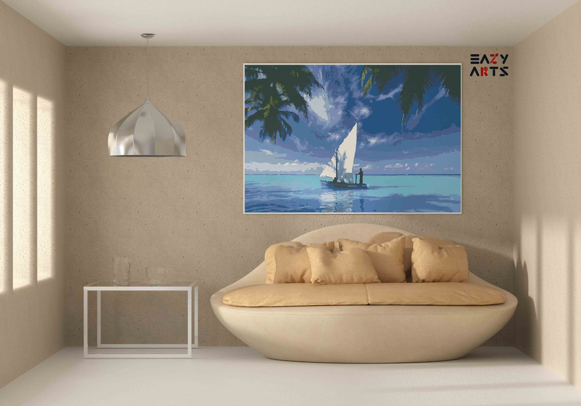 Tranquil Sailboat on Tropical Waters Paint by Numbers Kit - Image 2