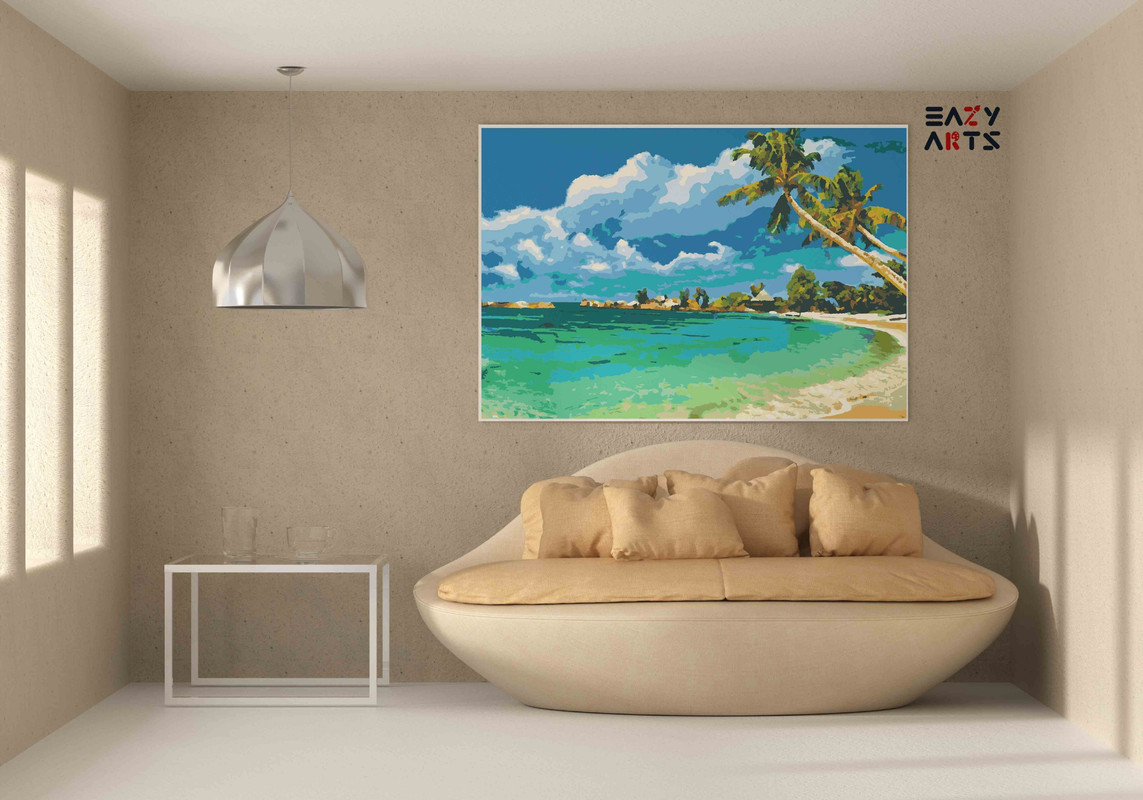 Tropical Paradise Beach with Clear Waters Paint by Numbers Kit - Image 2