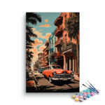 Vintage Car on Vibrant Urban Street Paint by Numbers Kit