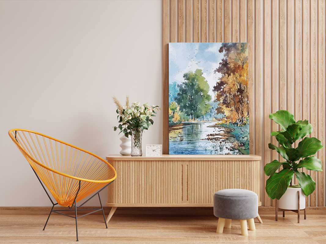 Serene Riverbank with Autumn Trees Paint by Numbers Kit - Image 2
