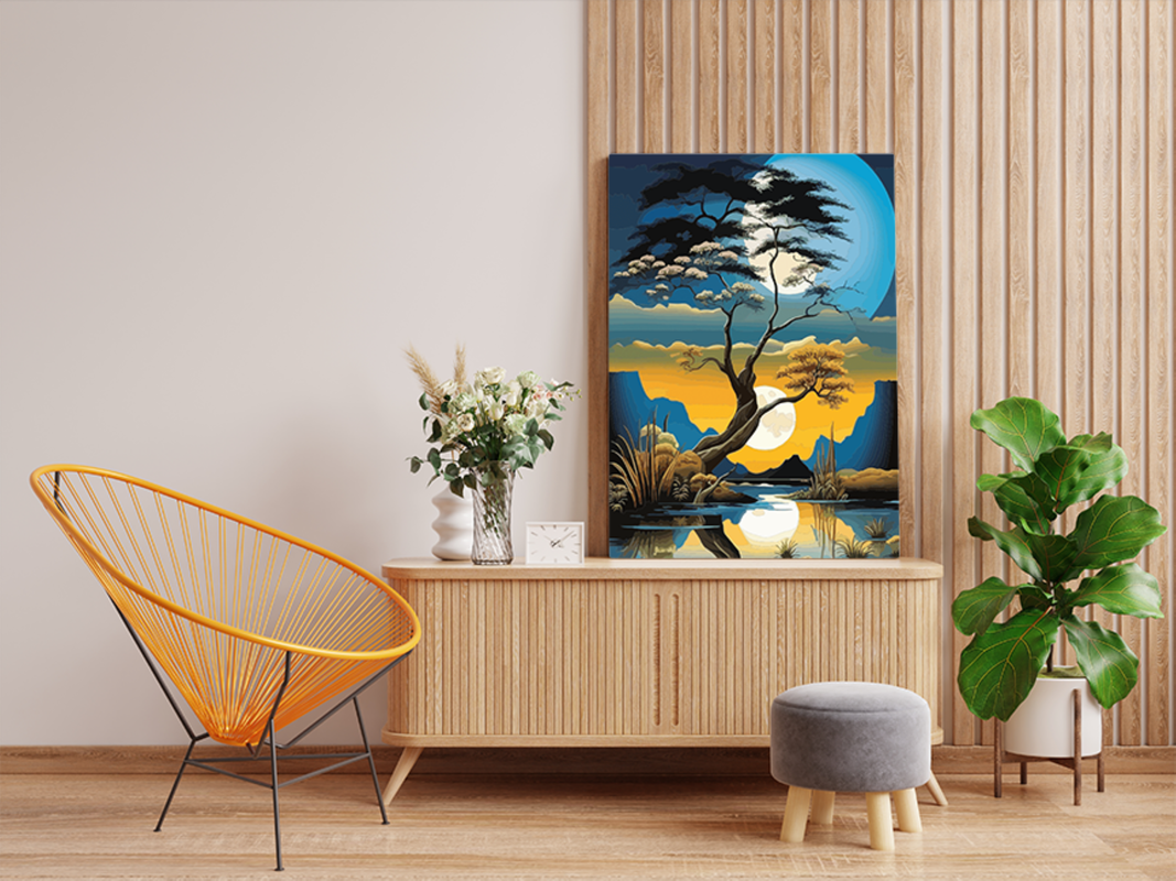 Dual Moon Reflections in Tranquil Waters Paint by Numbers Kit - Image 2