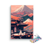Retro Car at Mountain Temple Paint by Numbers Kit