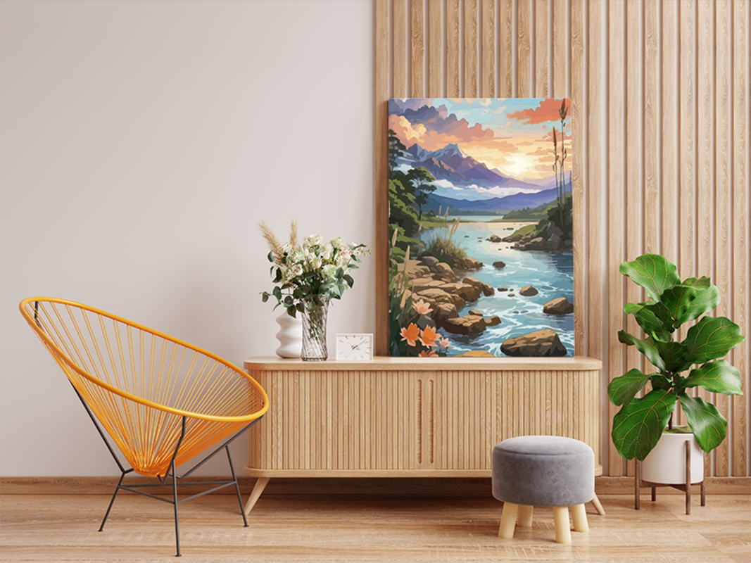 Mountain Stream at Sunset Paint by Numbers Kit - Image 2