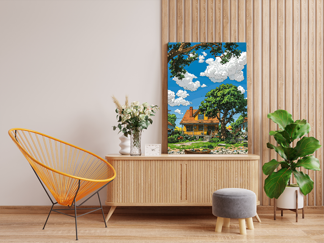 Sunny Cottage by the Lake Paint by Numbers Kit - Image 2