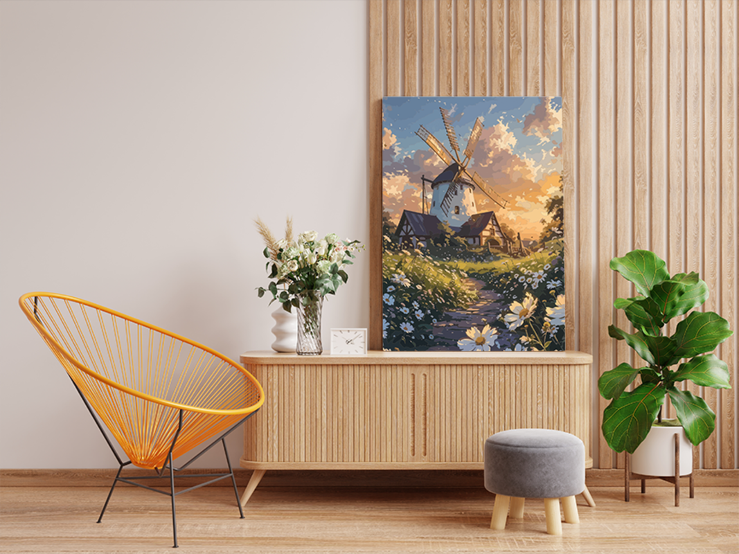Charming Windmill at Sunset Paint by Numbers Kit - Image 2