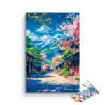 Cherry Blossom Village with Mountain View Paint by Numbers Kit
