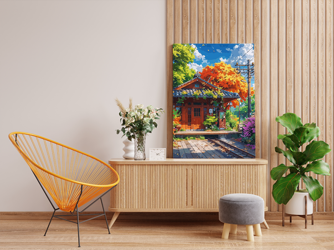 Autumn Train Station Retreat Paint by Numbers Kit - Image 2