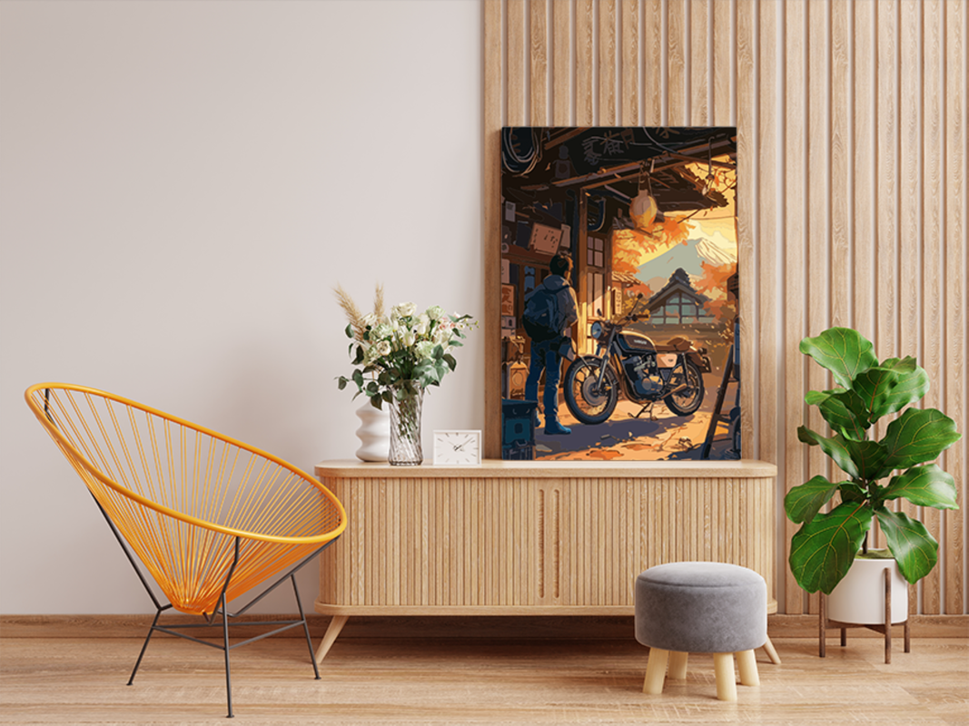 Morning Ride: Retro Motorcycle Paint by Numbers Kit - Image 2