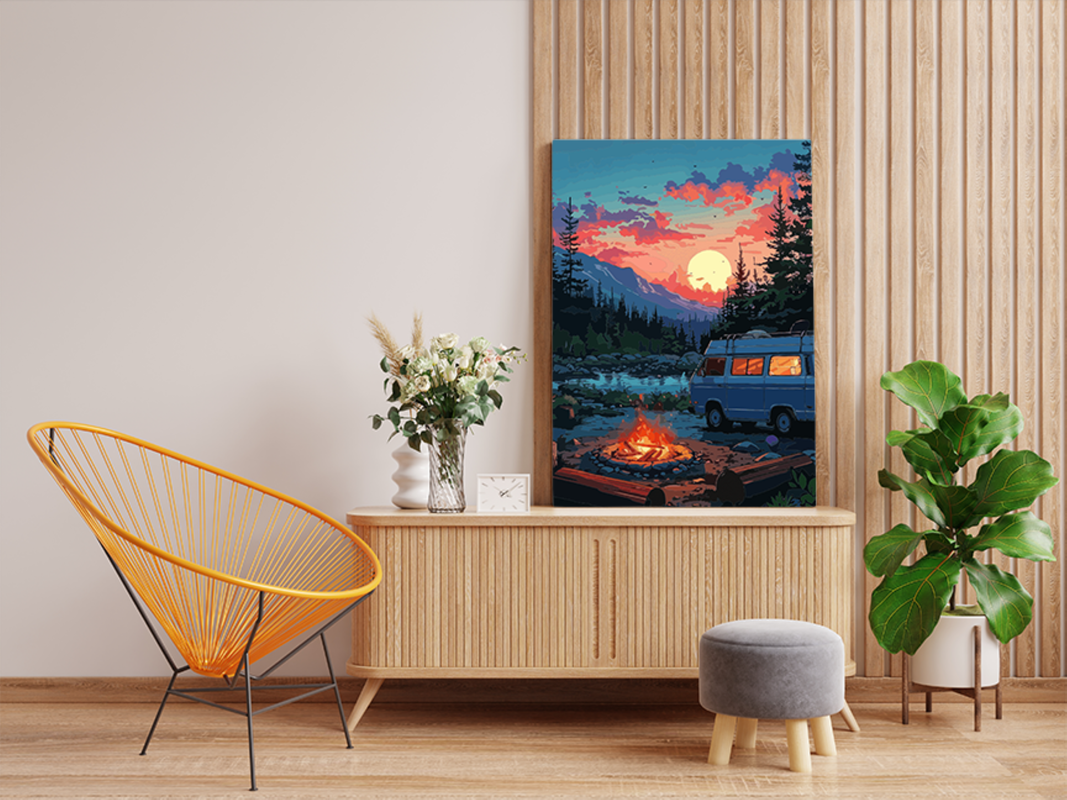 Sunset Campfire Adventure: Scenic Camping Paint by Numbers Kit - Image 2
