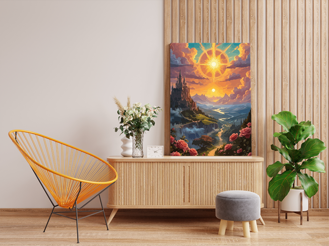 Sunset Castle on the Hills Paint by Numbers Kit - Image 2