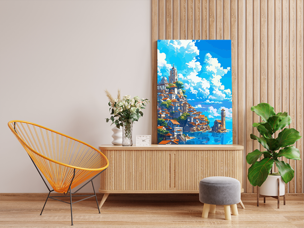 Seaside Mediterranean Village Paint by Numbers Kit - Image 2