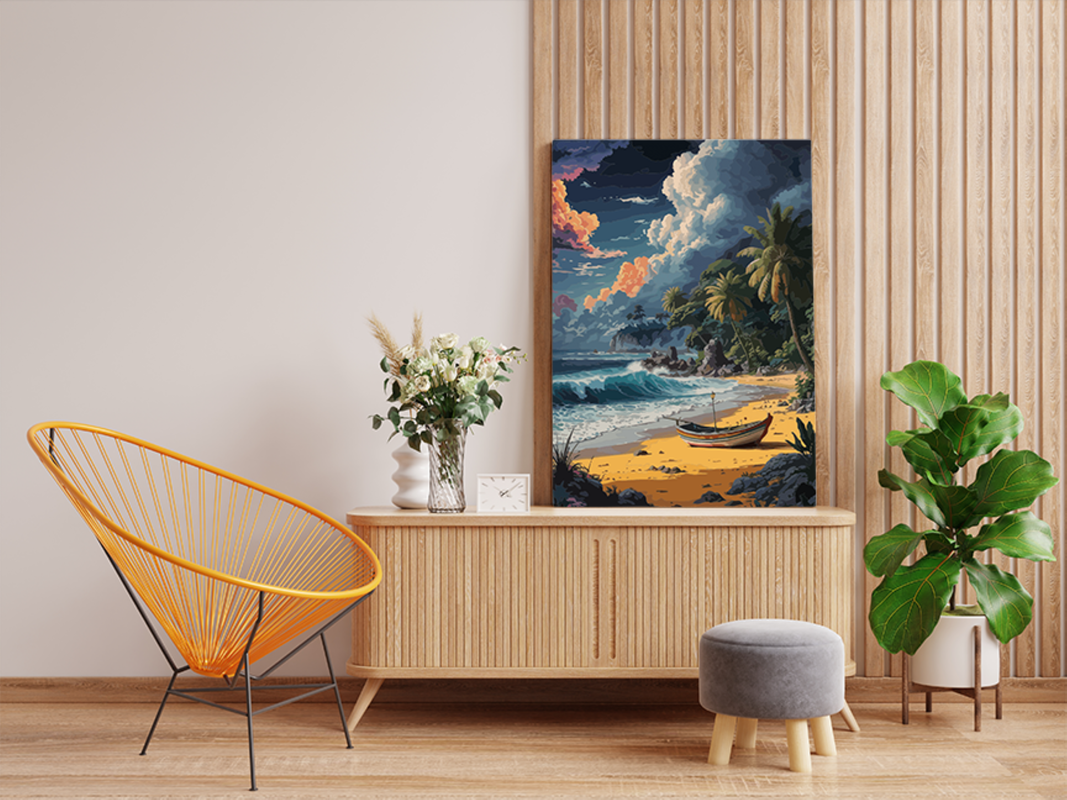 Tropical Beach with Boat Paint by Numbers Kit - Image 2