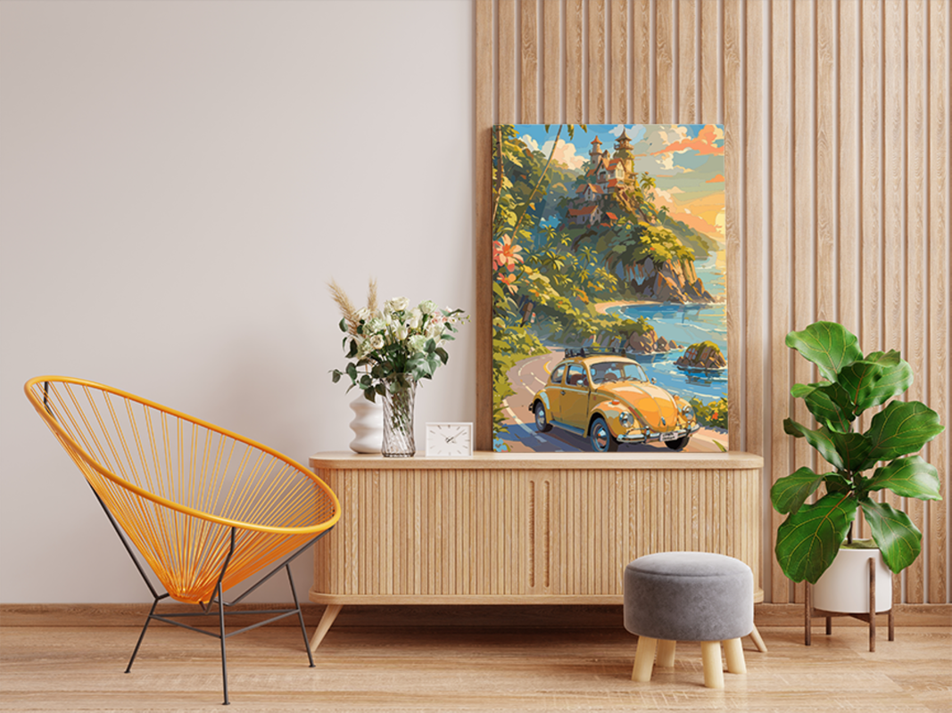 Coastal Drive with Vintage Car Paint by Numbers Kit - Image 2