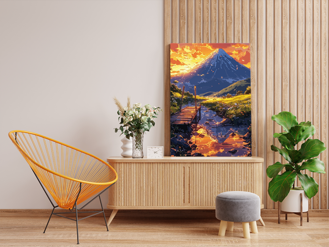 Golden Sunset by the Mountain Paint by Numbers Kit - Image 2