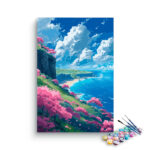 Pink Blossom Cliffs by the Sea Paint by Numbers Kit