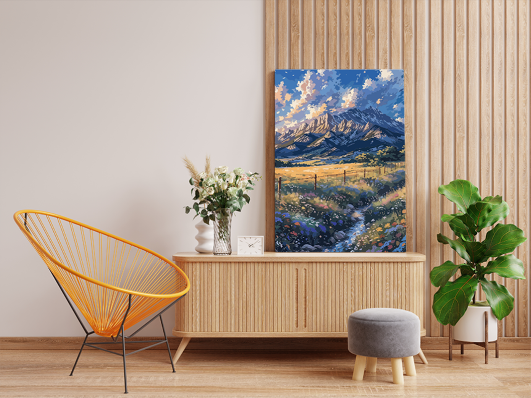 Meadow Stream and Mountain Paint by Numbers Kit - Image 2