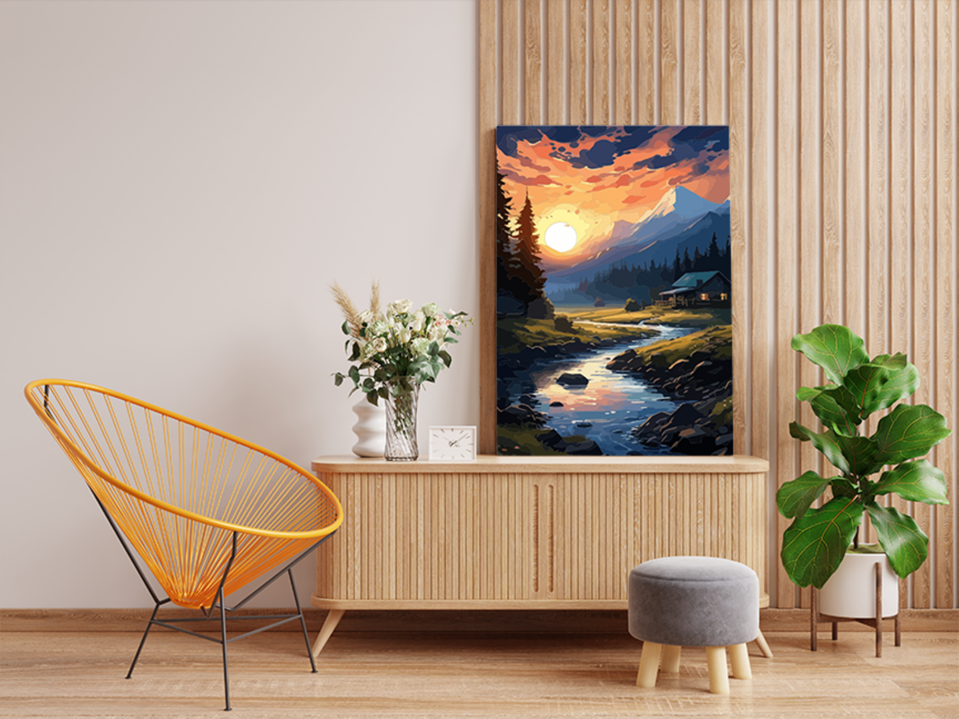 Mountain Sunset River Paint by Numbers Kit - Image 2