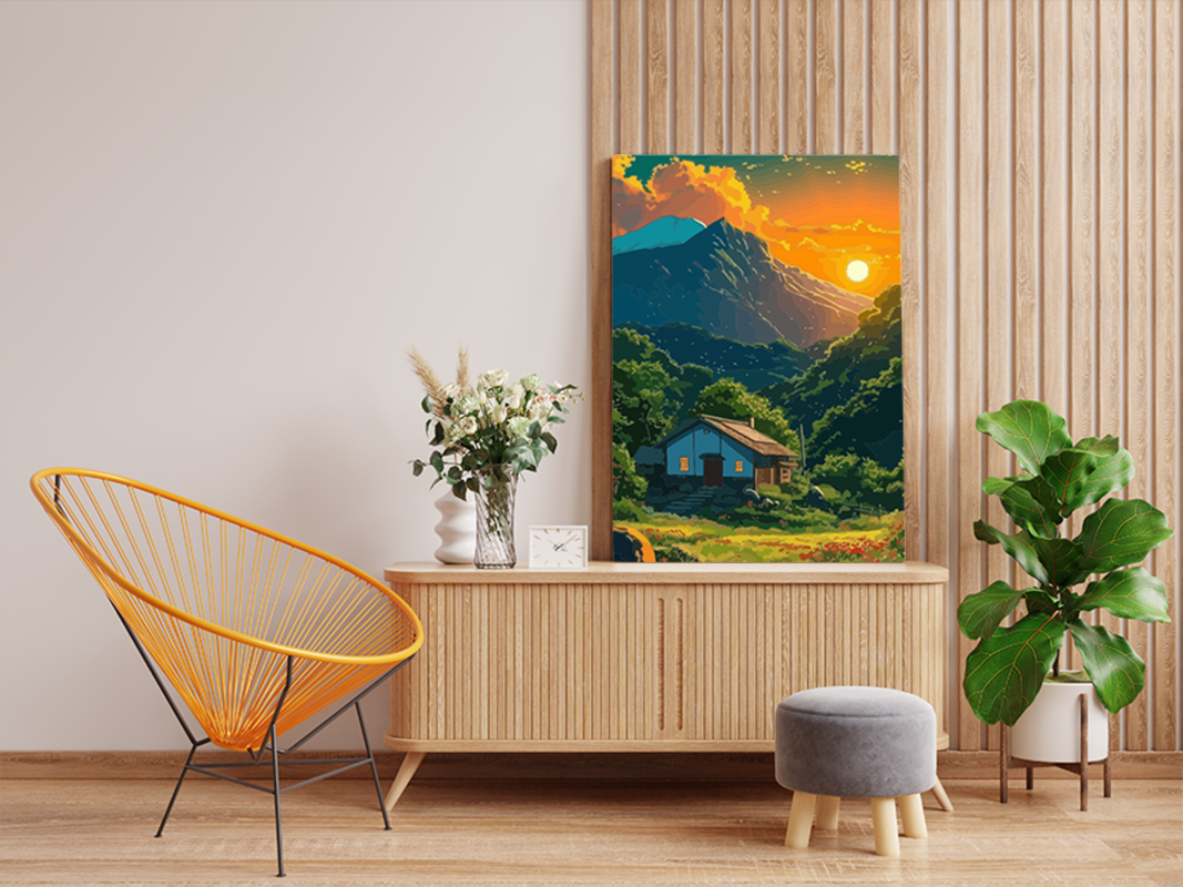 Sunset Mountain Cottage Paint by Numbers Kit - Image 2
