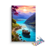 Serene Boat on a Tranquil River Paint by Numbers Kit